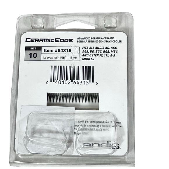 Andis CeramicEdge Steel Pet Clipper Blade Size 10 1/16"-Inch Cut - Picture 3 of 3
